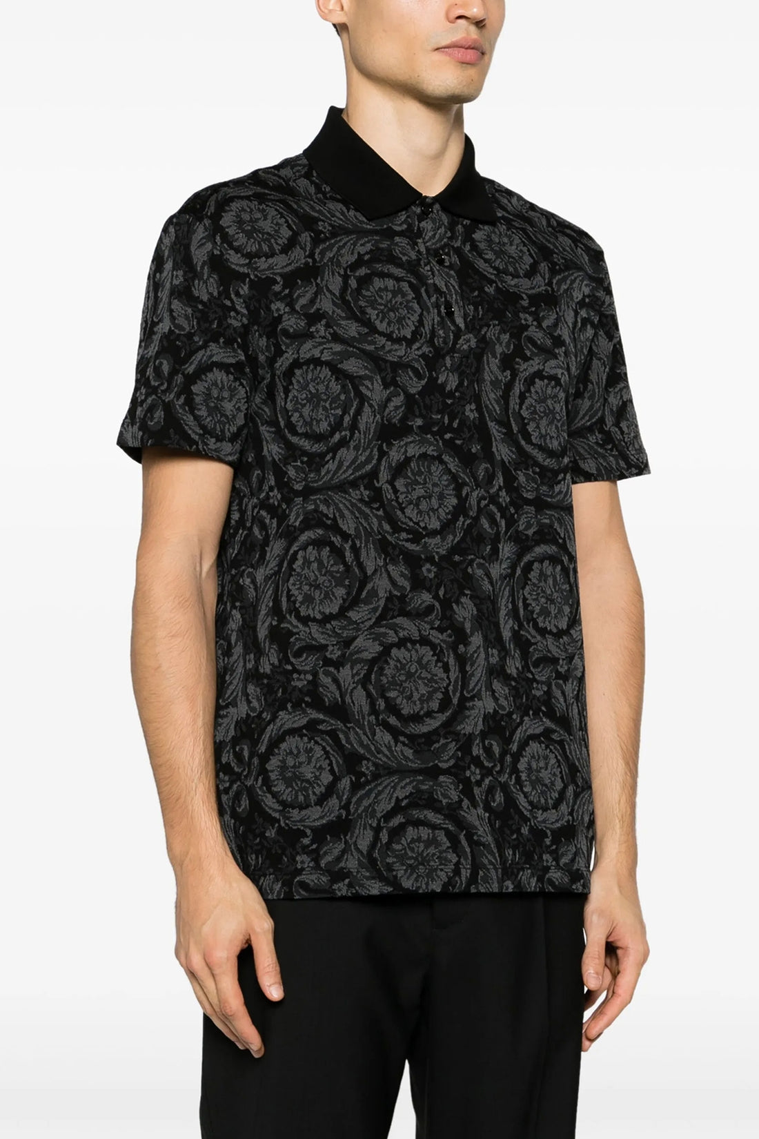 VERSACE XS polo shirt in baroque jacquard cotton piqué