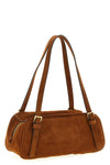 versace tag shoulder bag in suede