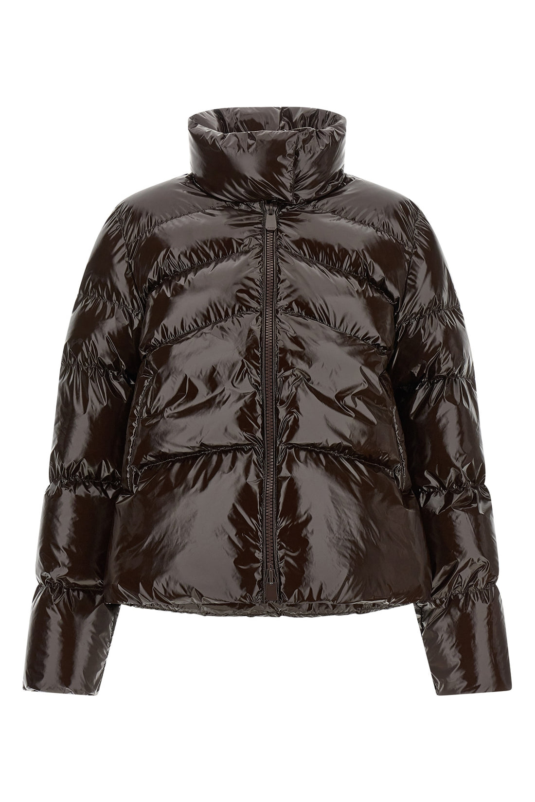 PINKO 38 the dark brown pinko down jacket is distinguished by an enveloping silhouette