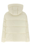 the pinko down jacket stands out for its enveloping silhouette and horizontal qu