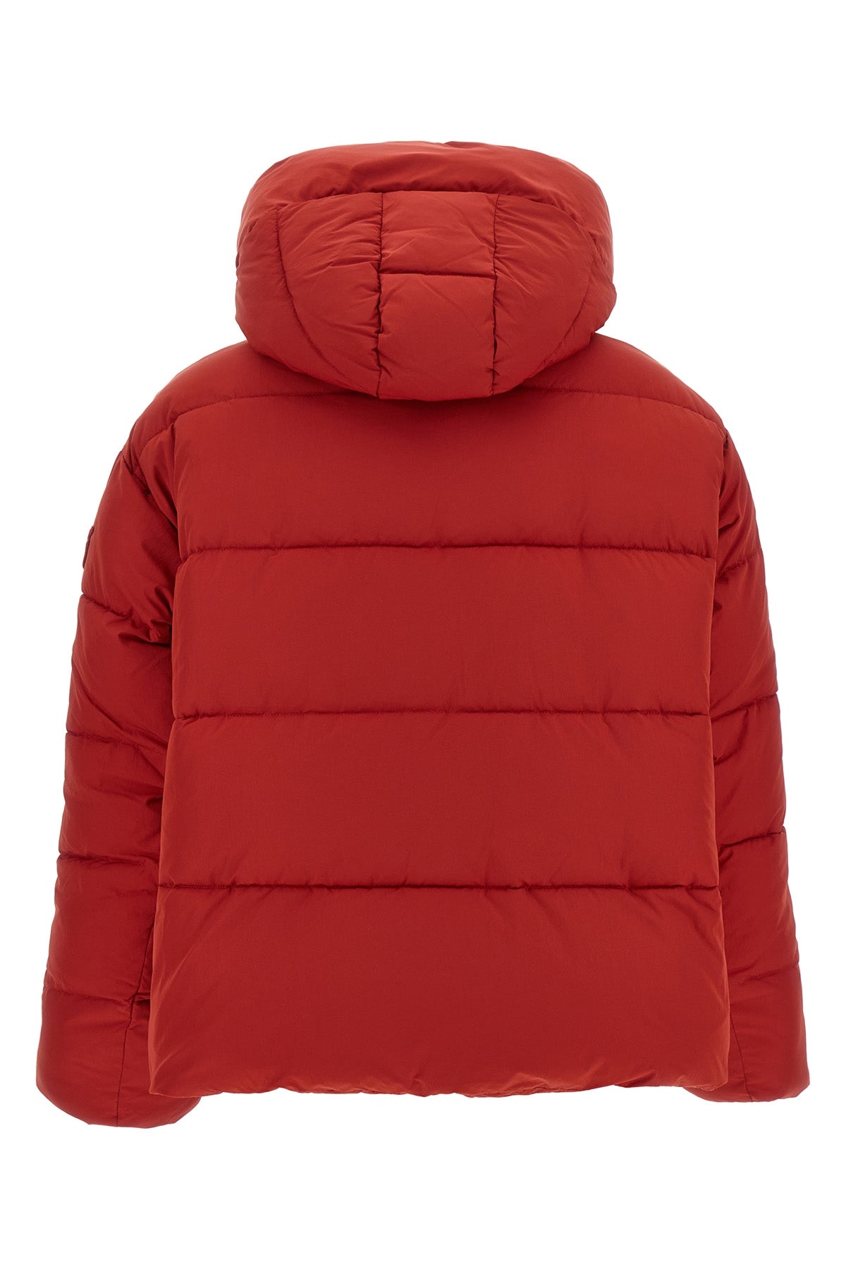 the pinko down jacket redefines winter volumes through an asymmetrical silhouett