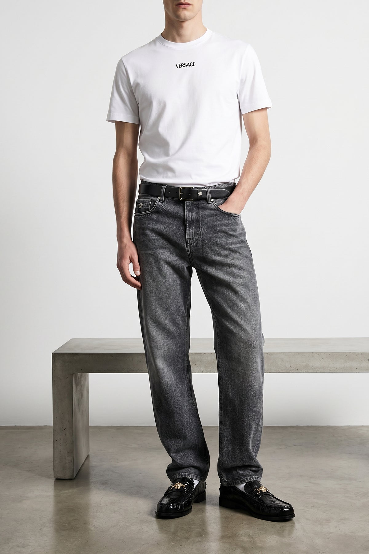 5-pocket stone wash cotton denim jeans