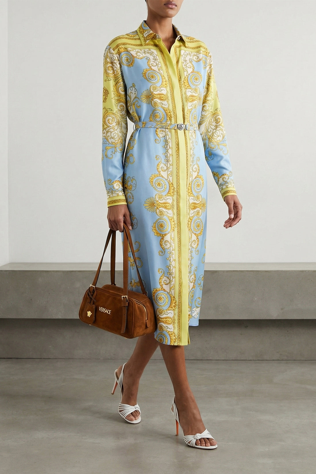 VERSACE 46 all over spring barocco print silk twill midi dress