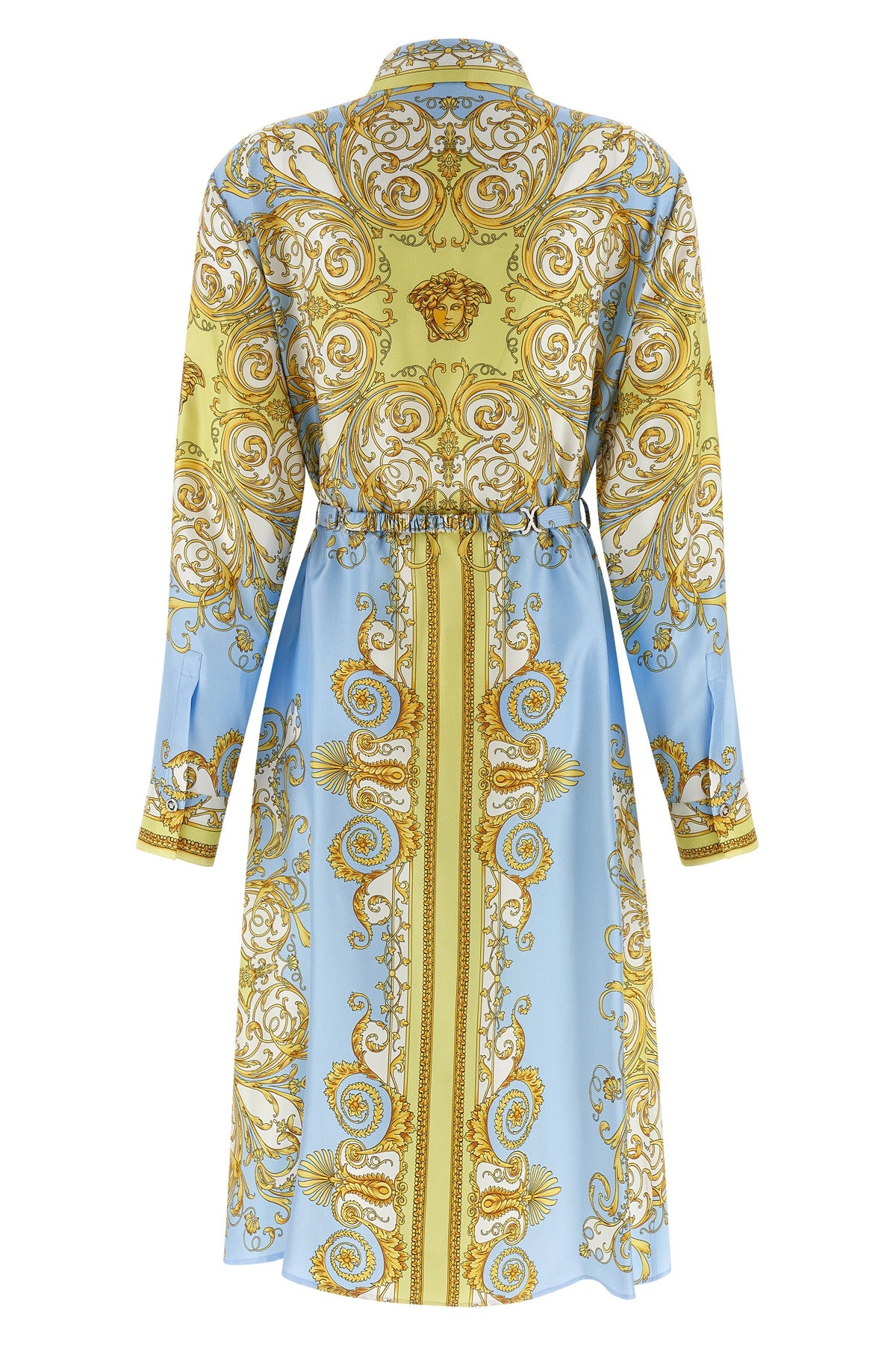 all over spring barocco print silk twill midi dress