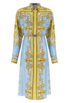 all over spring barocco print silk twill midi dress
