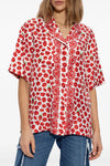 strawberry garden print silk twill shirt