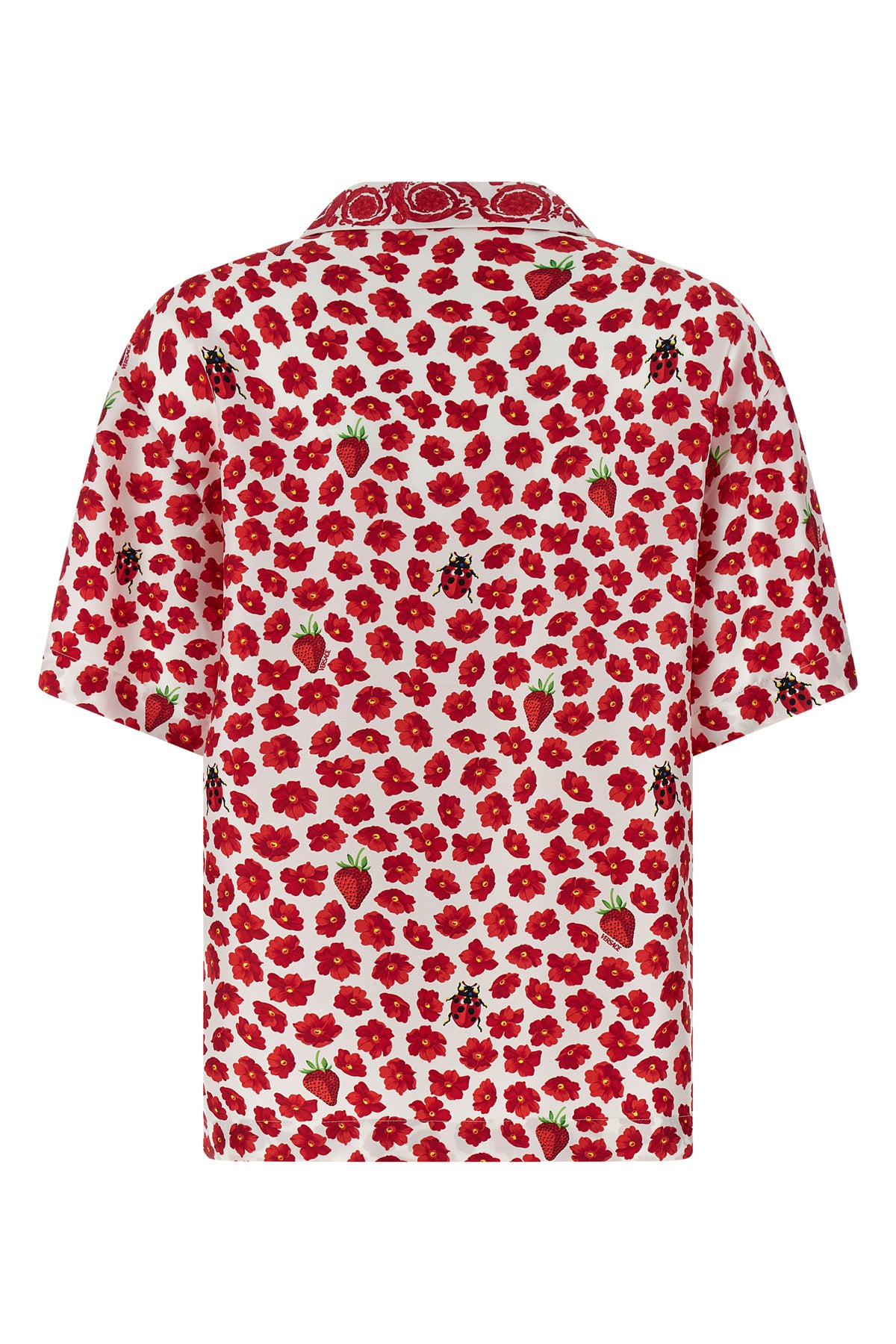 strawberry garden print silk twill shirt