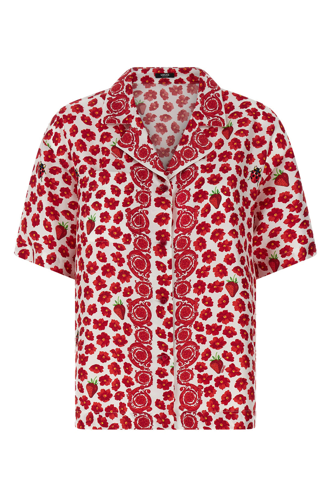 VERSACE 42 strawberry garden print silk twill shirt