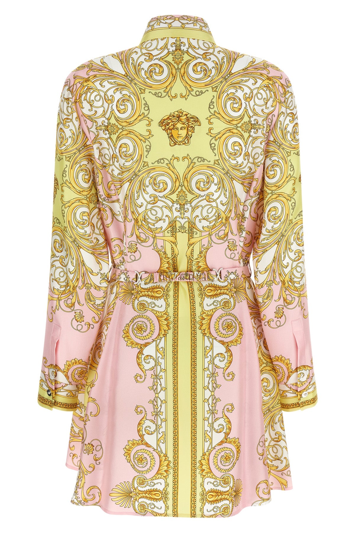 all over spring barocco print silk twill mini dress