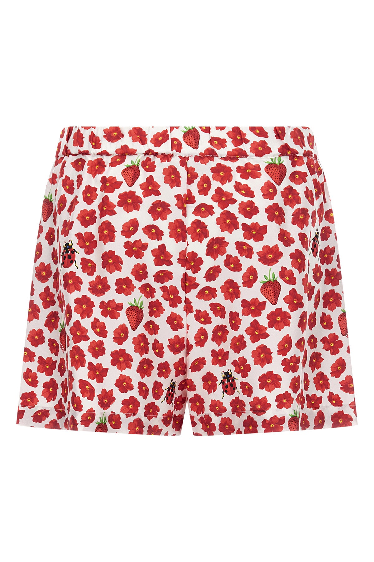 strawberry garden print silk twill shorts