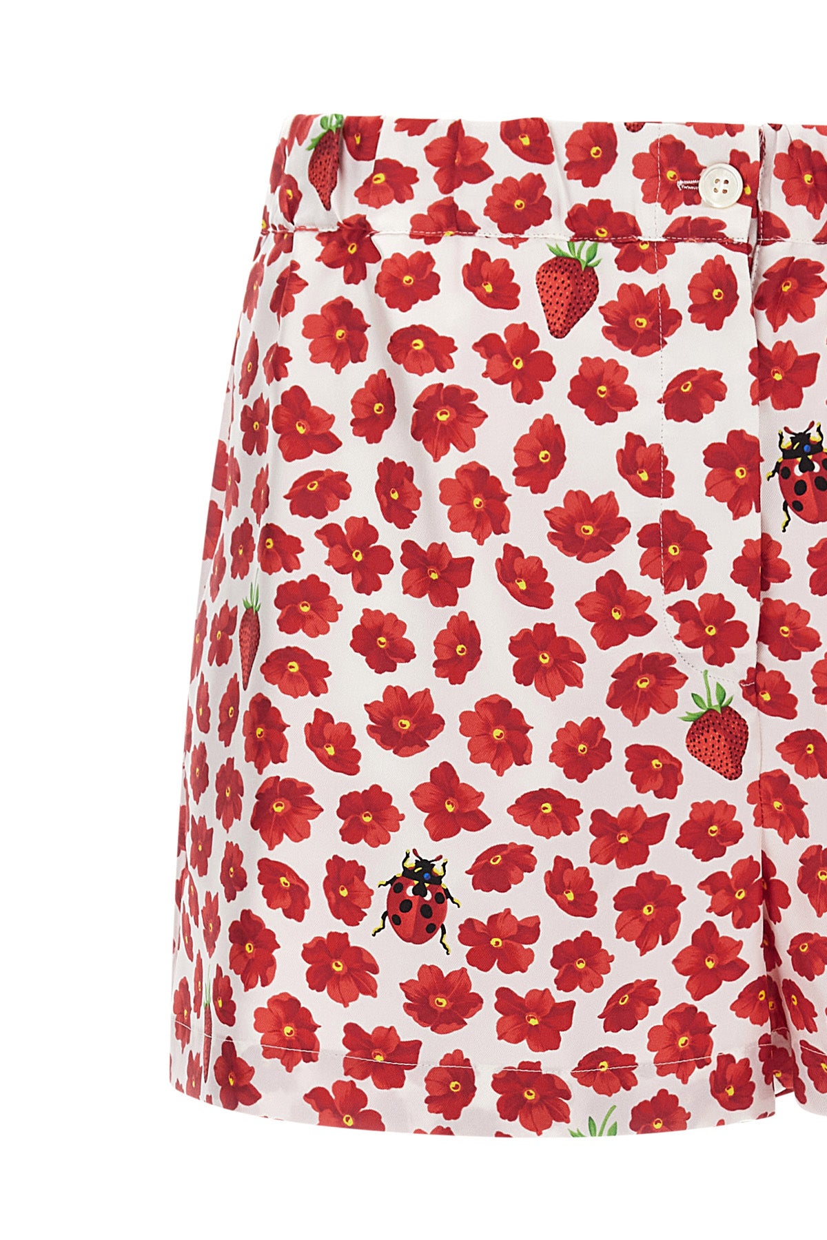 strawberry garden print silk twill shorts