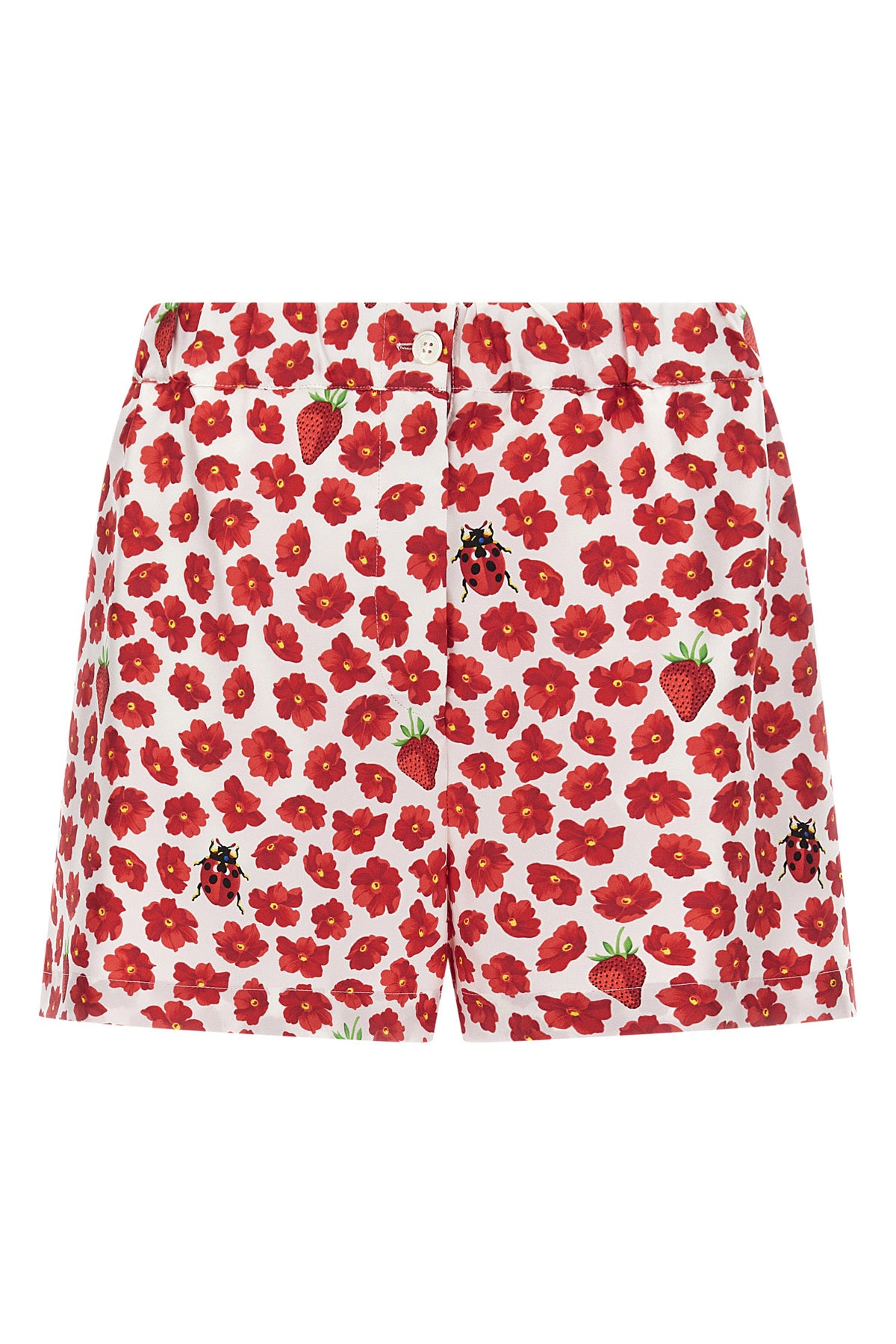 strawberry garden print silk twill shorts