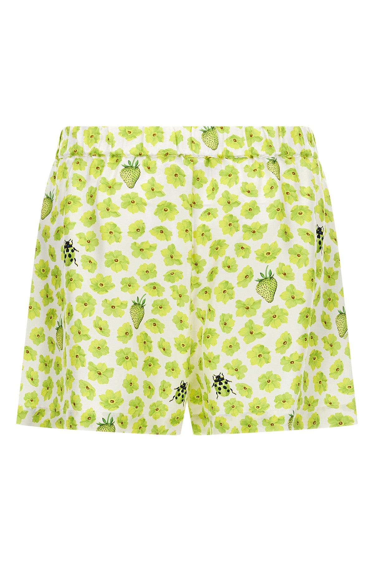strawberry garden print silk twill shorts