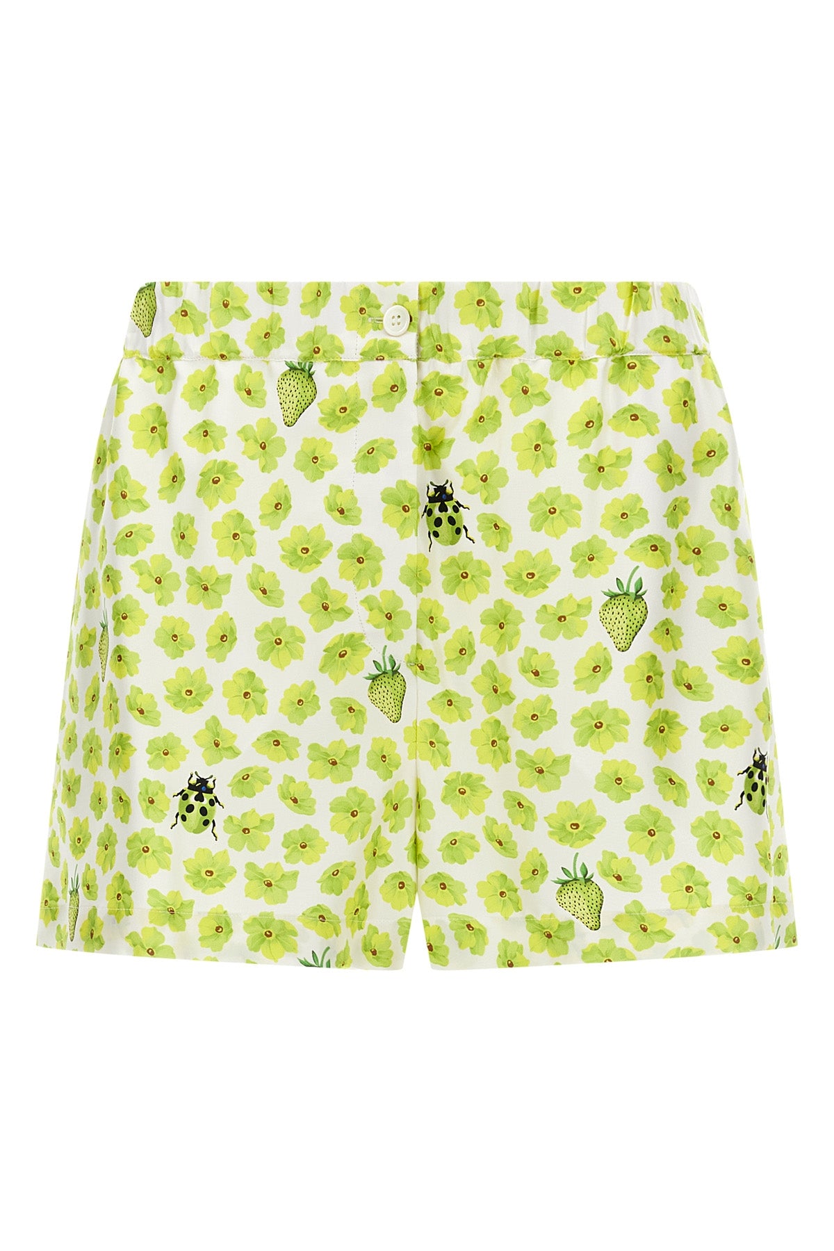 strawberry garden print silk twill shorts