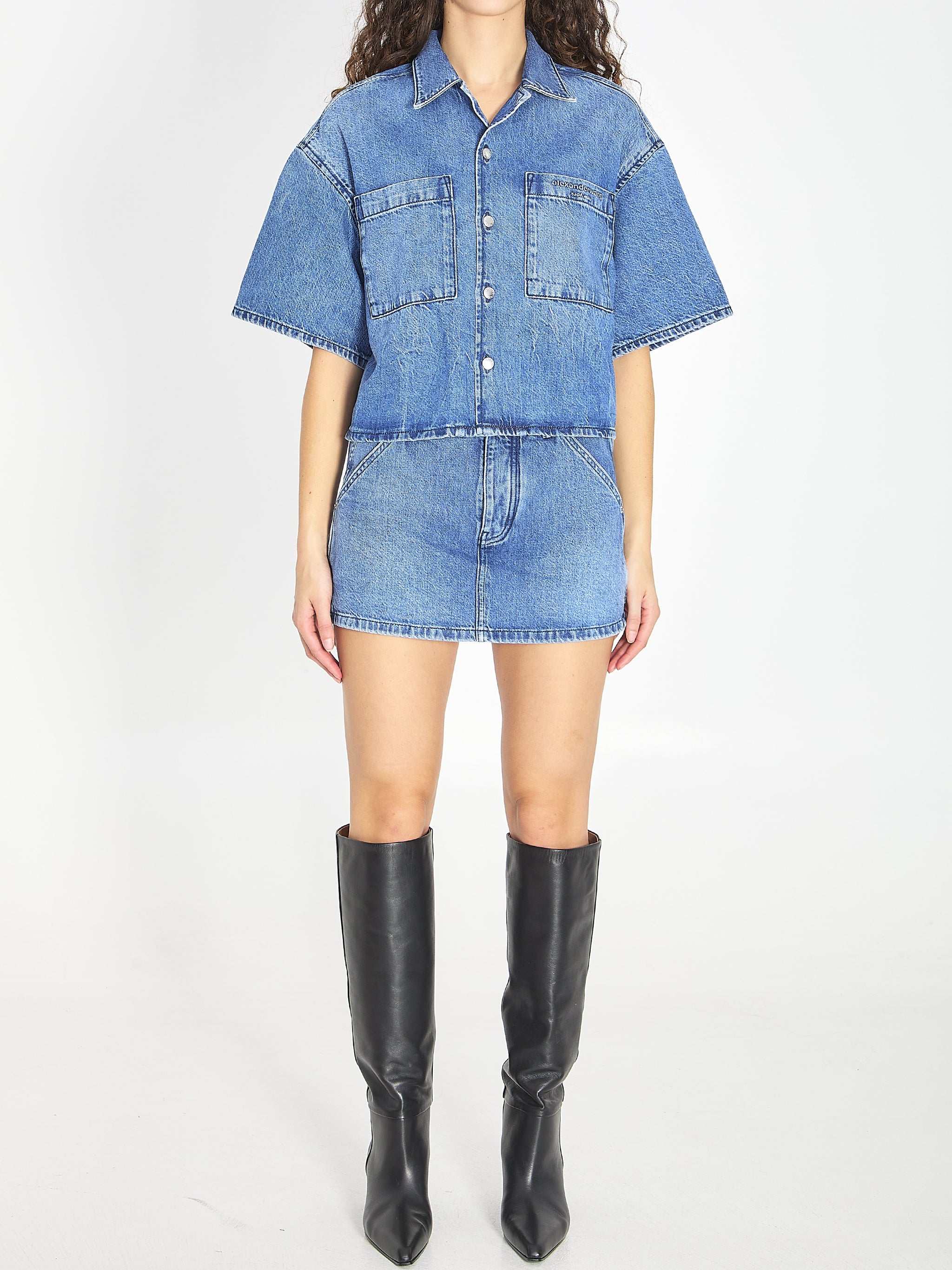 cropped denim shirt
