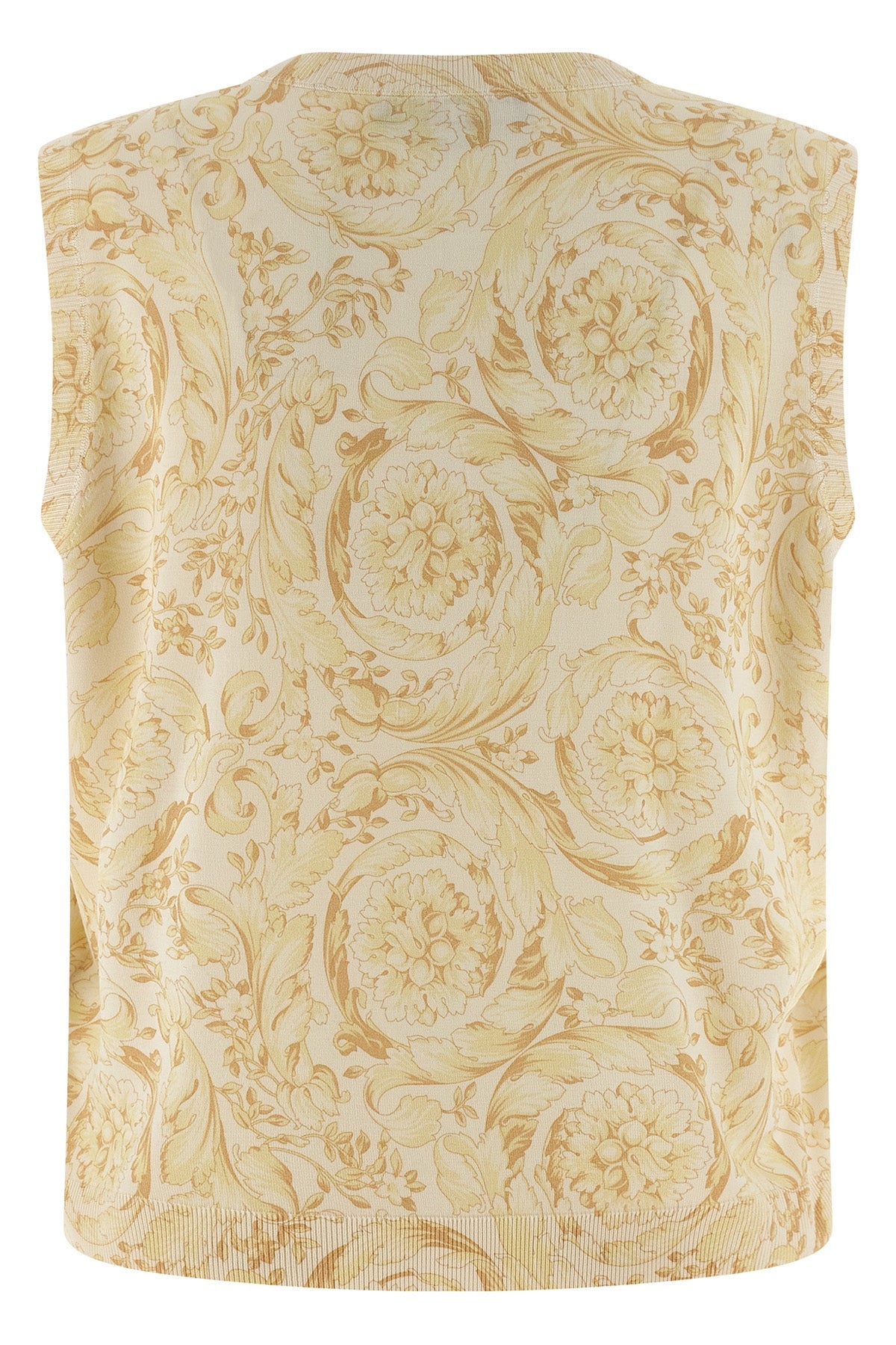 all-over barocco print silk vest