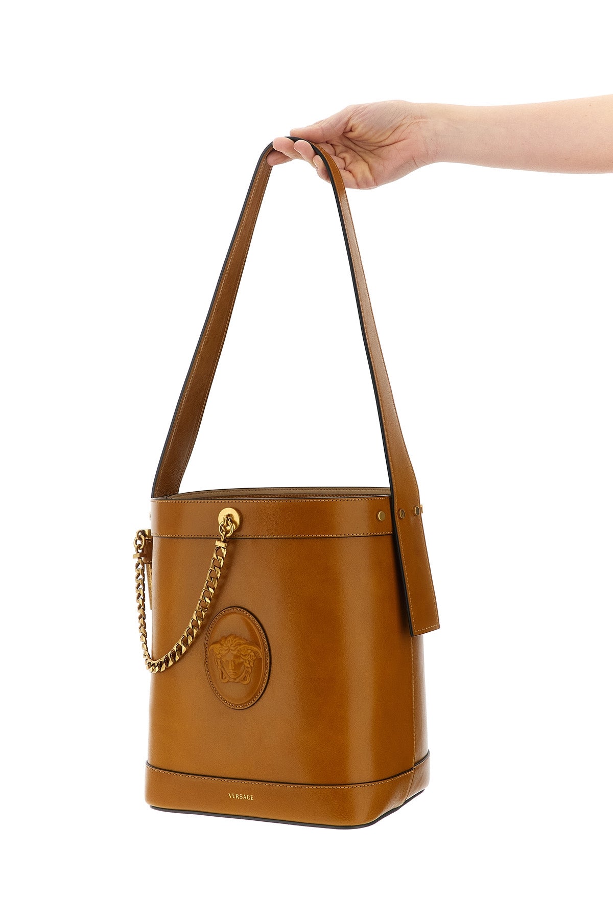 small pivot bucket bag in natural leather