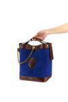 small pivot bucket bag in suede and contrasting smooth leather