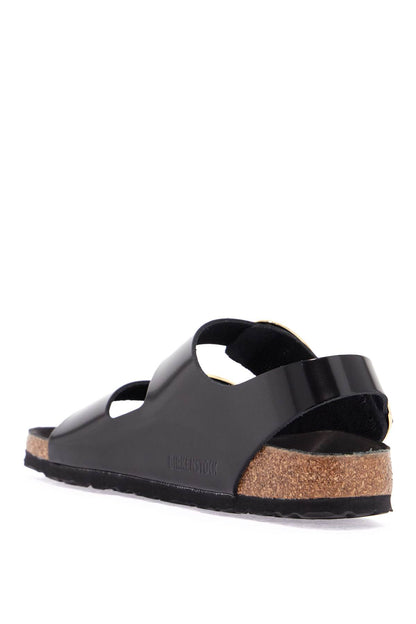 black leather sandals with three large buckles