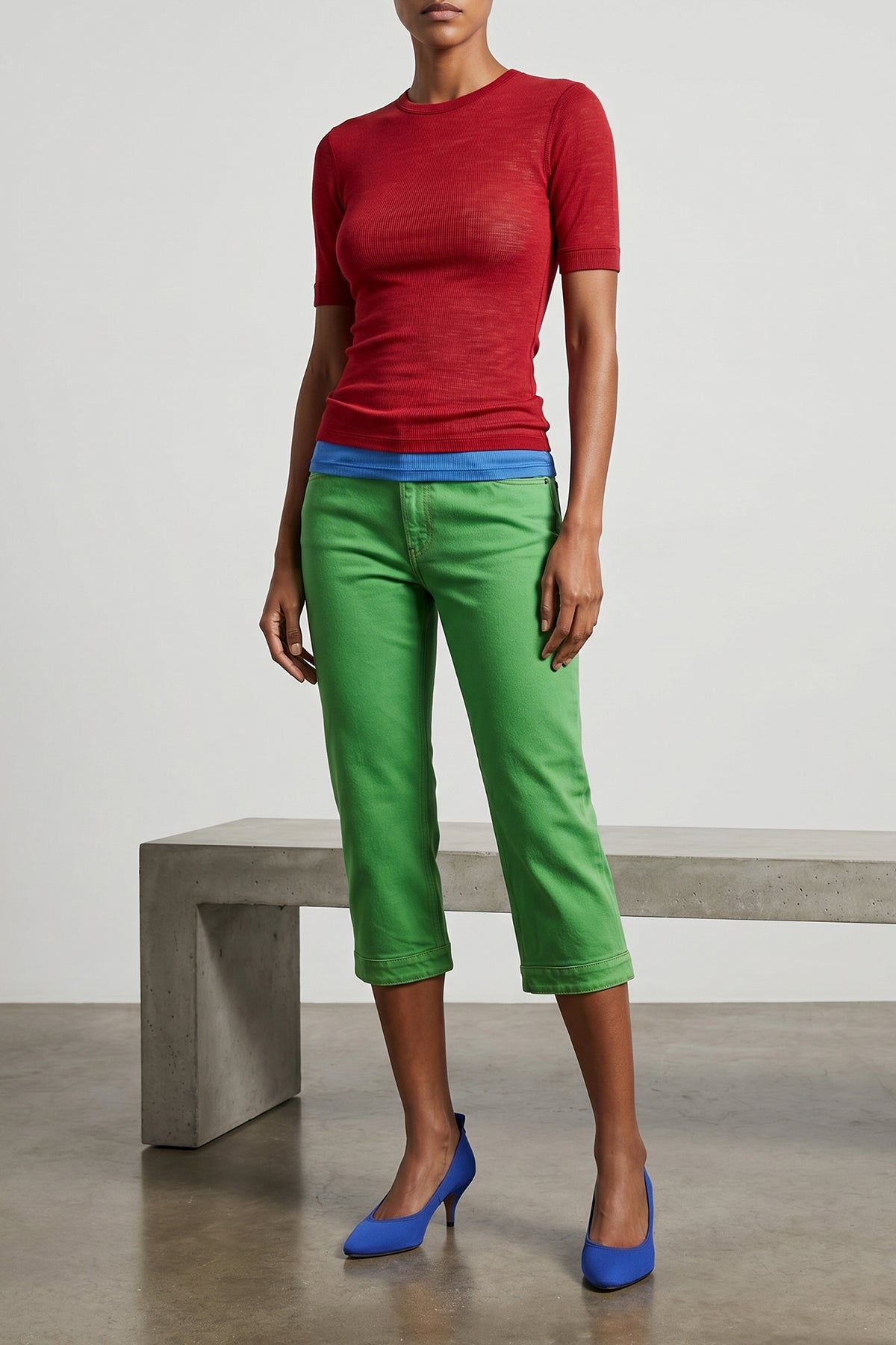 ribbed stretch virgin wool t-shirt