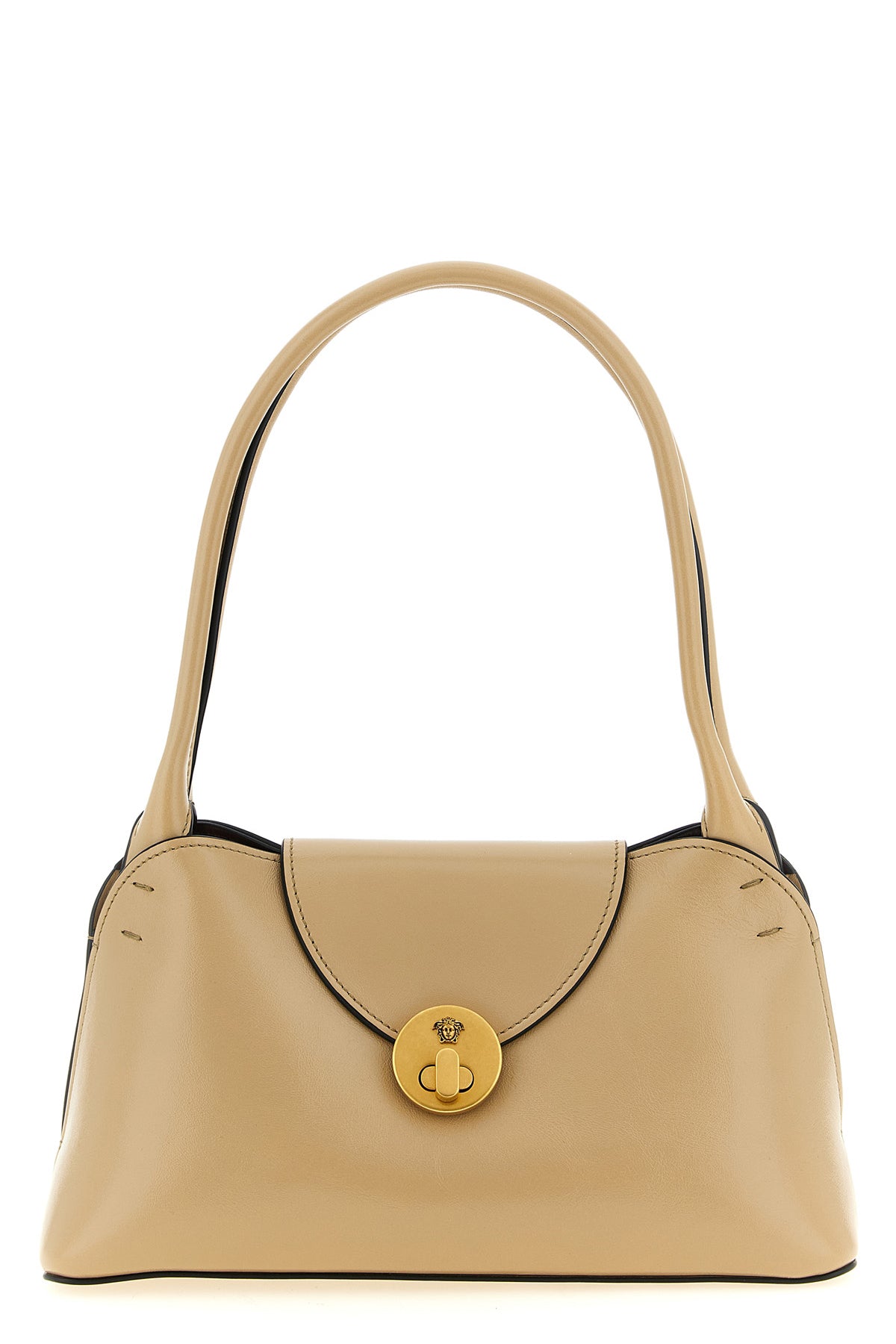 the versace small shoulder bag in smooth calf leather defines a structured and m