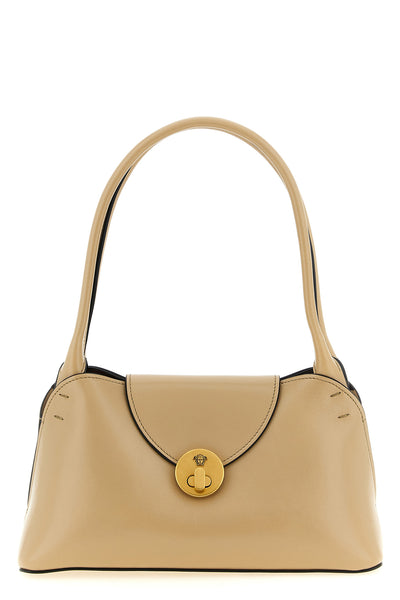 the versace small shoulder bag in smooth calf leather defines a structured and m