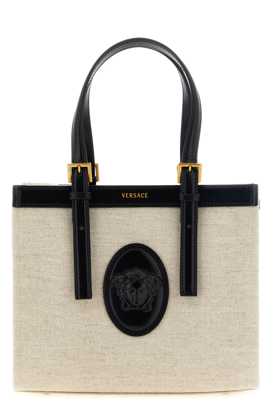 VERSACE OS rivière mini shopping bag in linen and cotton canvas