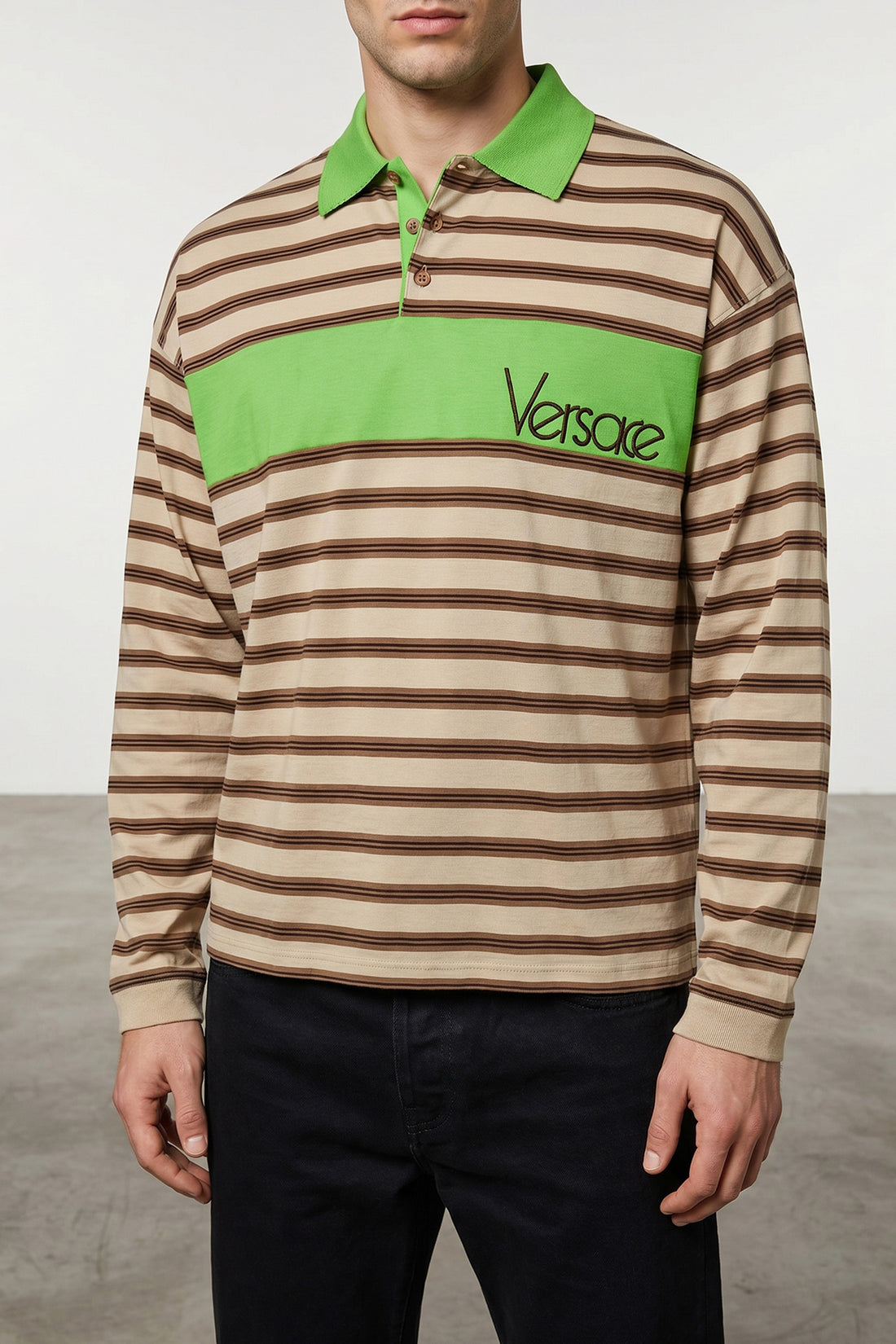 VERSACE L striped lightweight cotton polo shirt