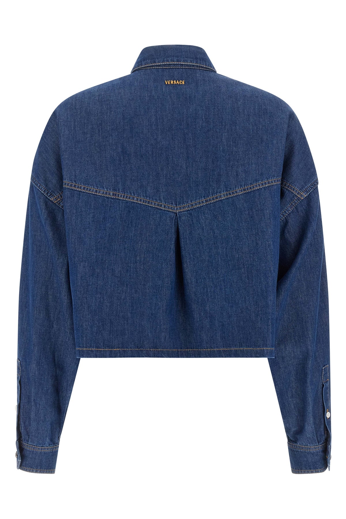 the versace shirt redefines casual wear through a structured crop silhouette