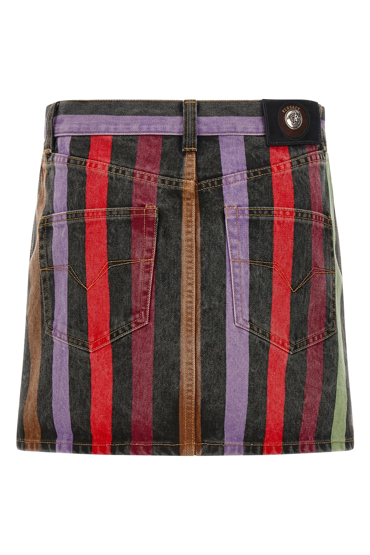 washed striped cotton denim mini skirt