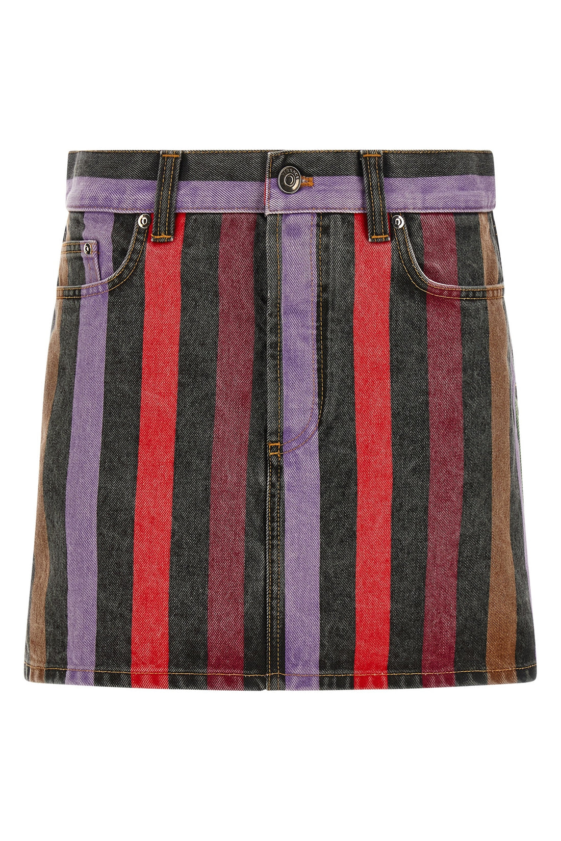 VERSACE 38 washed striped cotton denim mini skirt