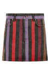 washed striped cotton denim mini skirt