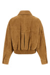 the versace blouson in fine suede lambskin redefines the volumes of the outerwea