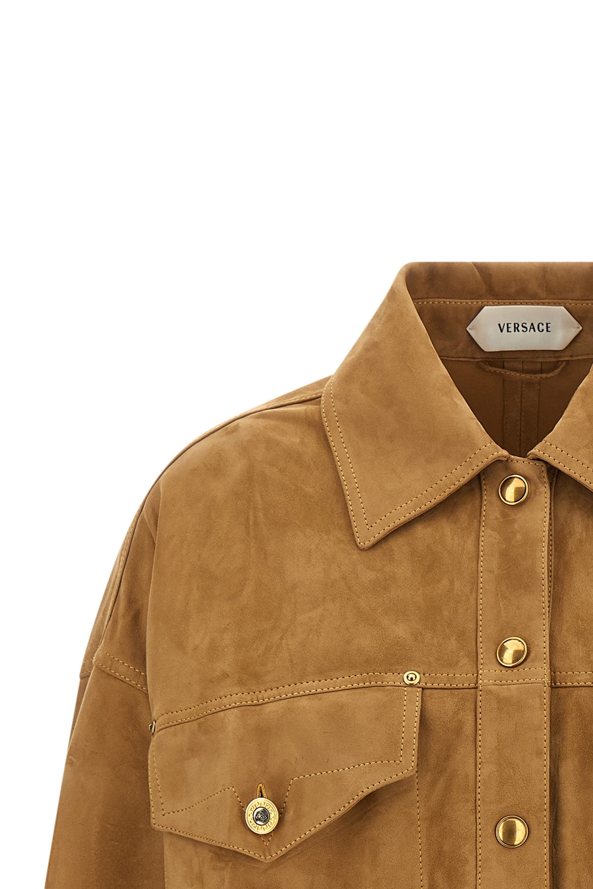 the versace blouson in fine suede lambskin redefines the volumes of the outerwea