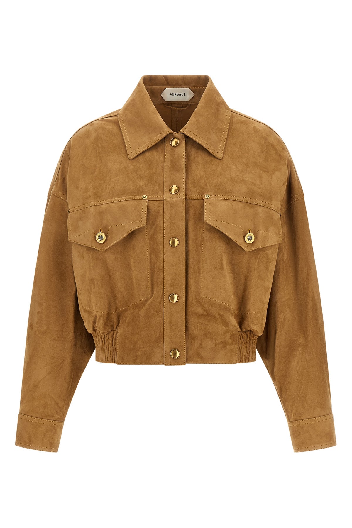 the versace blouson in fine suede lambskin redefines the volumes of the outerwea