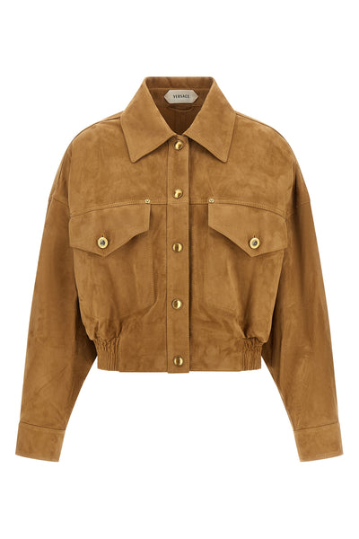 the versace blouson in fine suede lambskin redefines the volumes of the outerwea