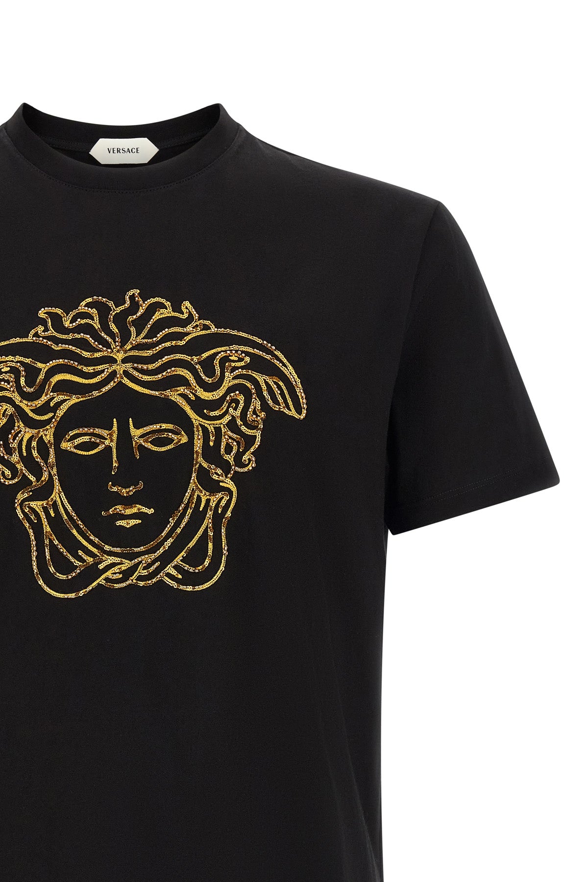 the versace compact cotton jersey t-shirt defines the silhouette through impecca