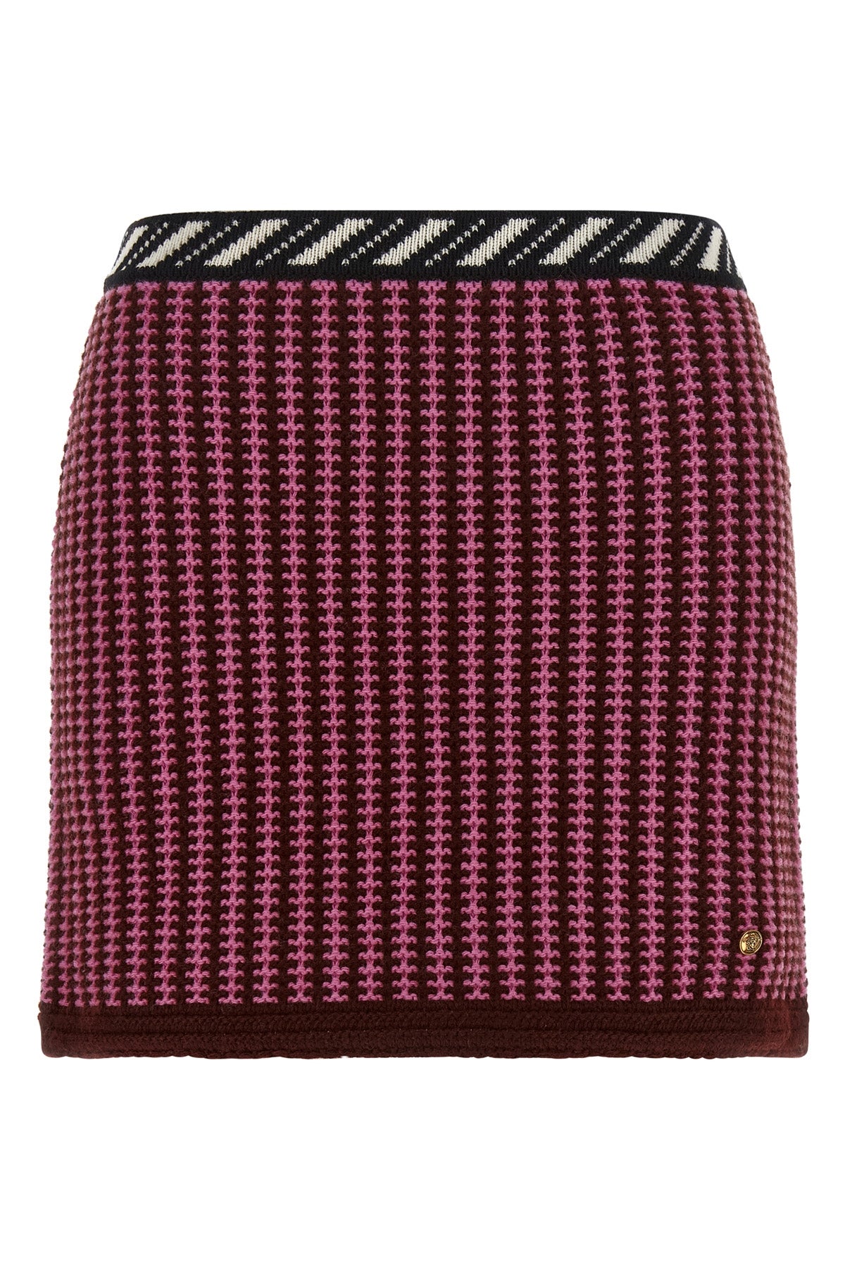 versaces crochet mini skirt defines a contemporary approach to knitwear