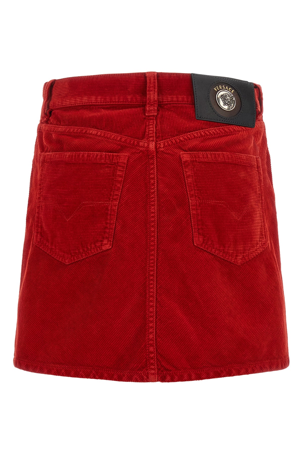 the versace pure cotton corduroy miniskirt redefines casual dress codes through