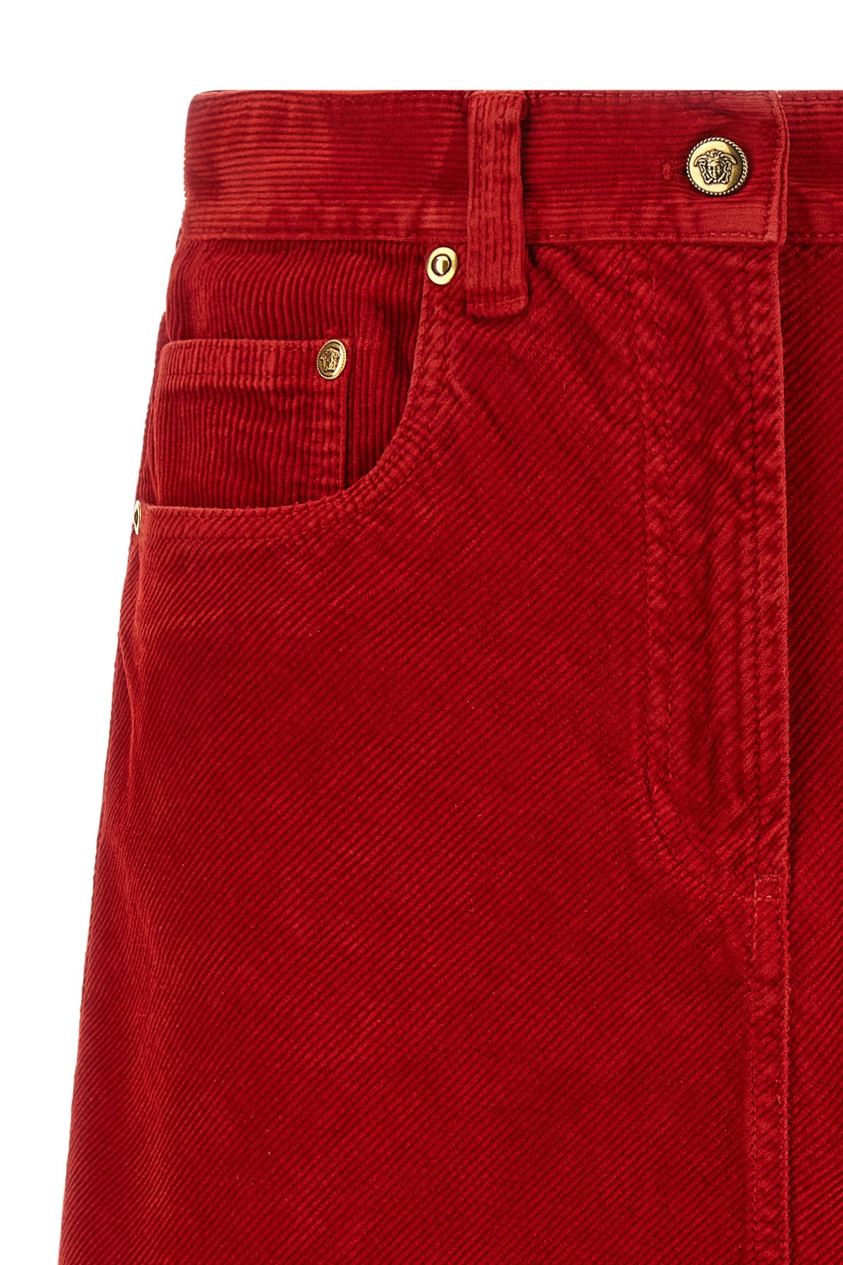 the versace pure cotton corduroy miniskirt redefines casual dress codes through
