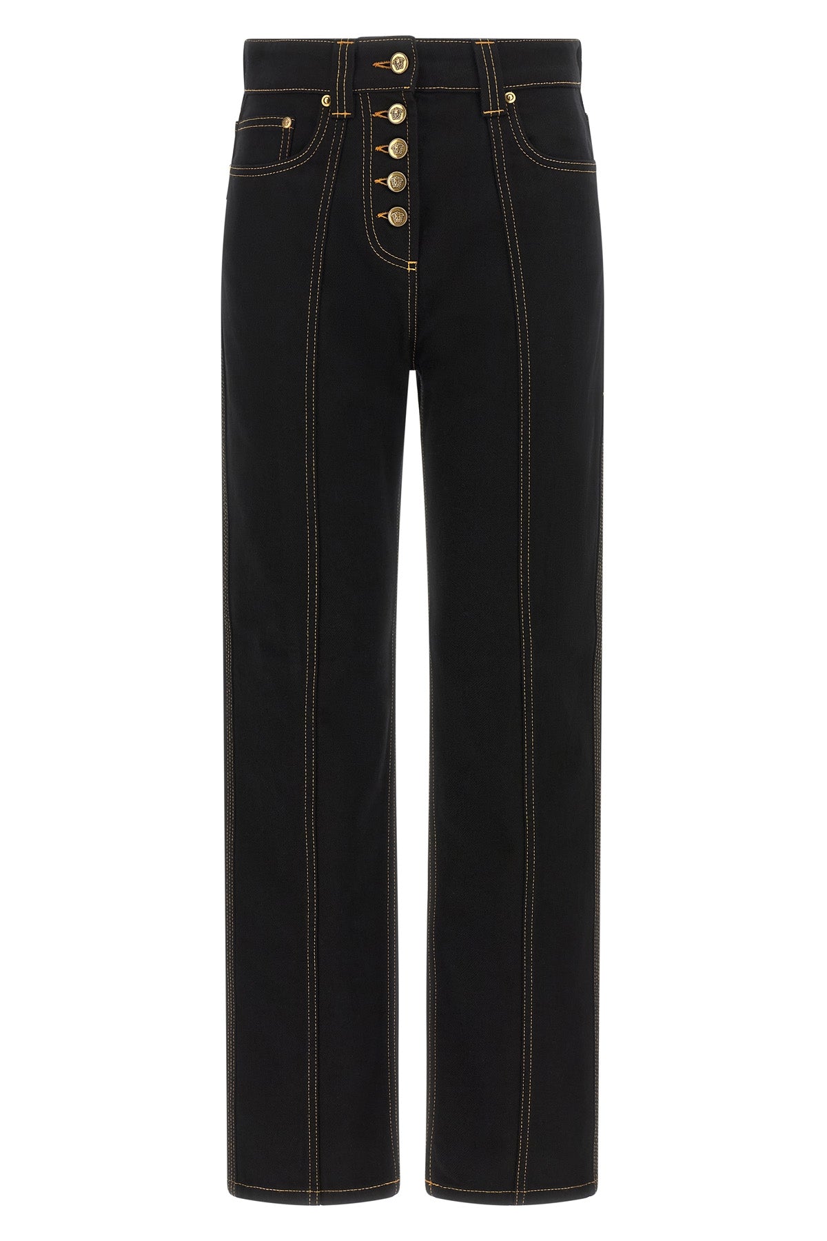 versace high-waisted jeans redefine casual aesthetics through rigorous tailored