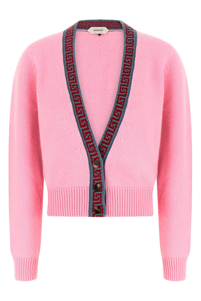 the versace cardigan redefines everyday knitwear through an essential design and