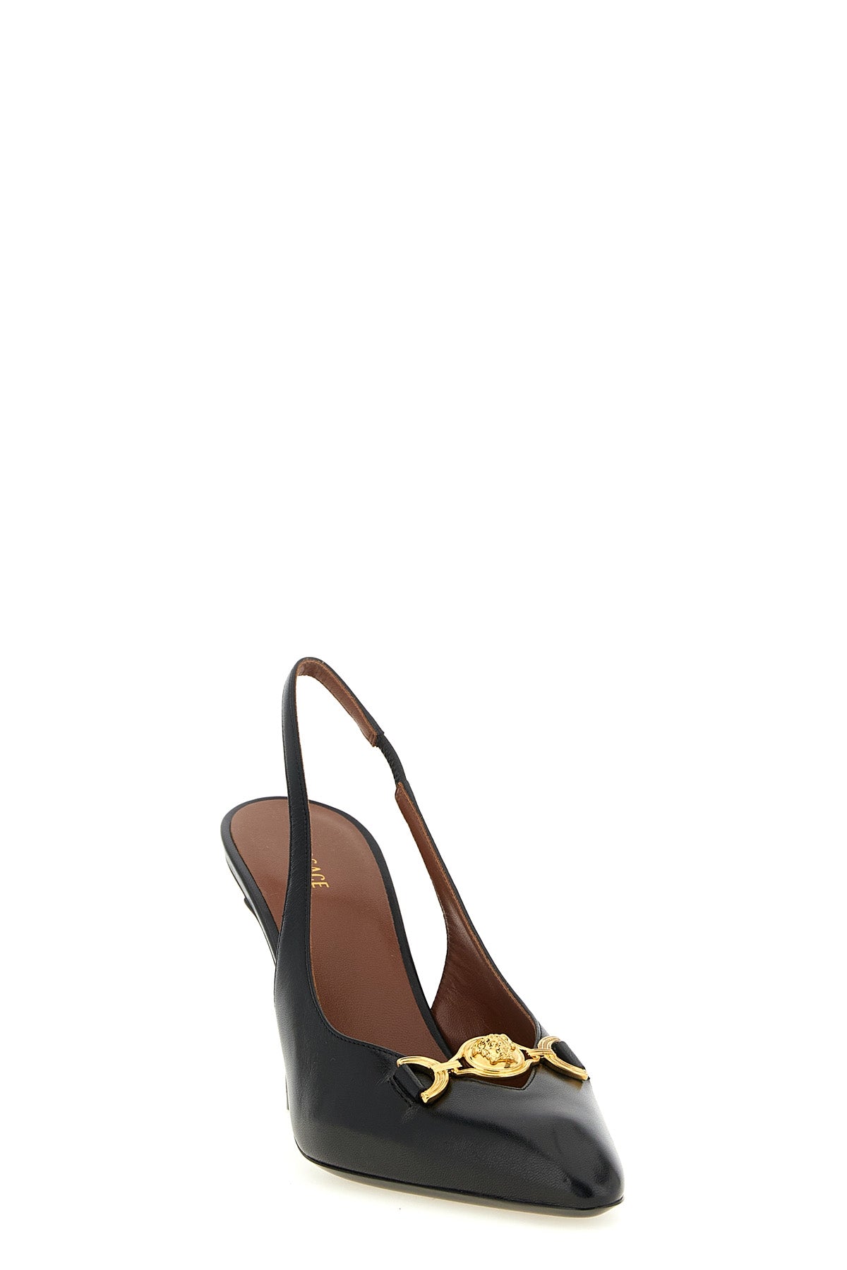 versace leather slingback heels in fine lambskin embodies the maisons sartorial
