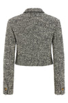 the versace cropped jacket defines a new proportion through a structured blouson