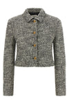 the versace cropped jacket defines a new proportion through a structured blouson