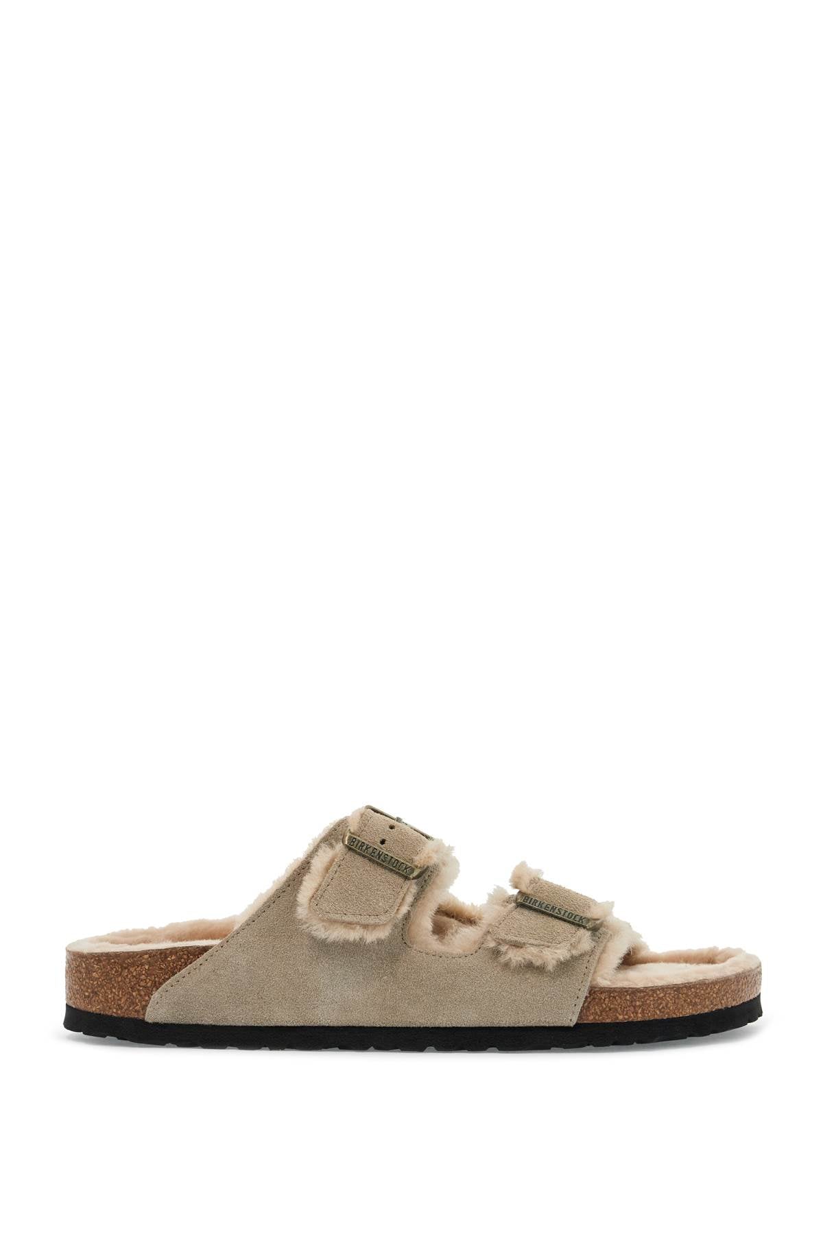 narrow fit arizona shearling slides