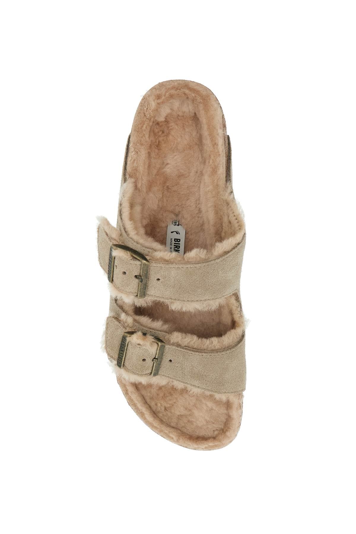 narrow fit arizona shearling slides