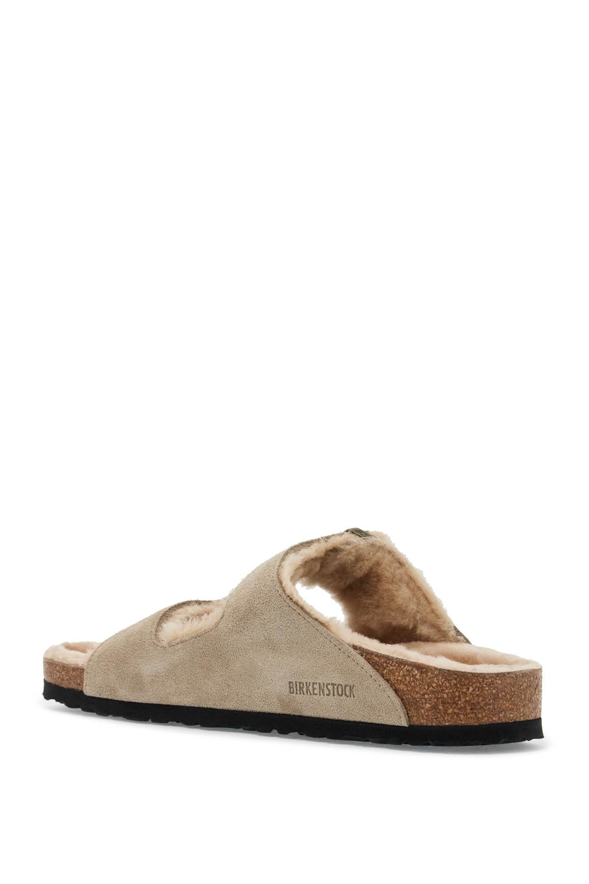 narrow fit arizona shearling slides