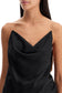 satin top with draped neckline and low