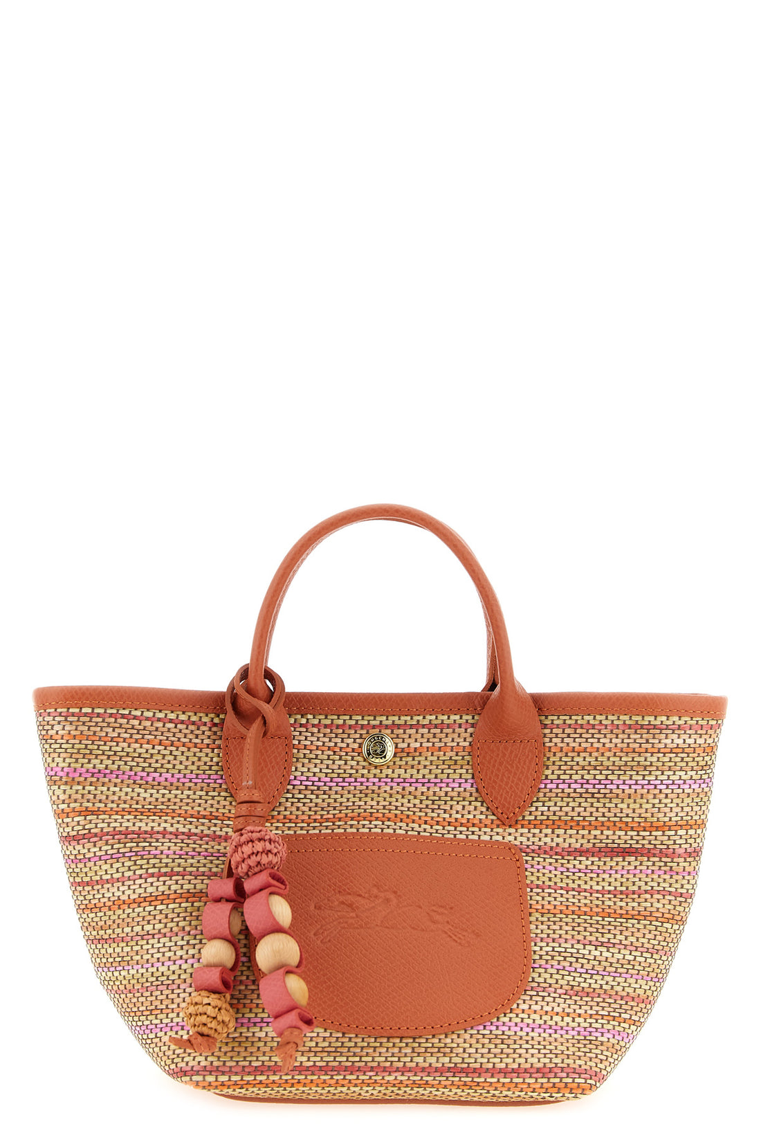 LONGCHAMP OS xs le panier pliage shopping bag in raffia effect canvas and russian leather b